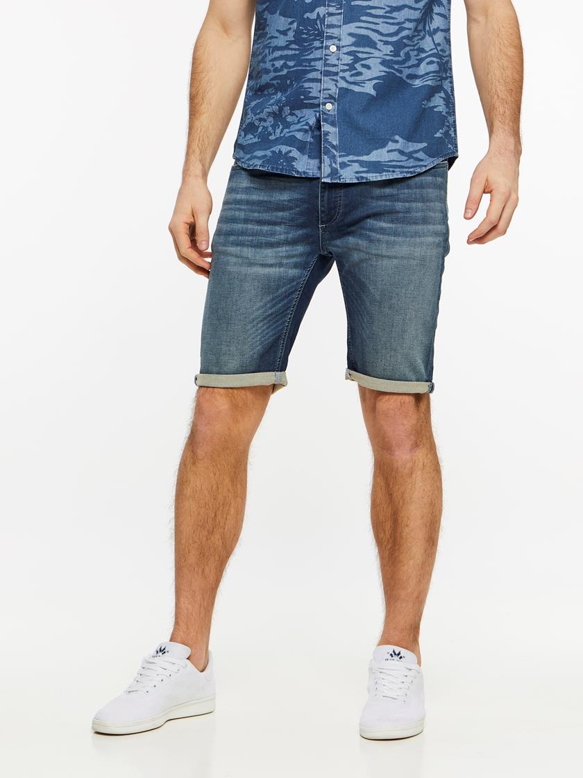 SKINNY BLUE KNIT BERMUDA SHORTS D04