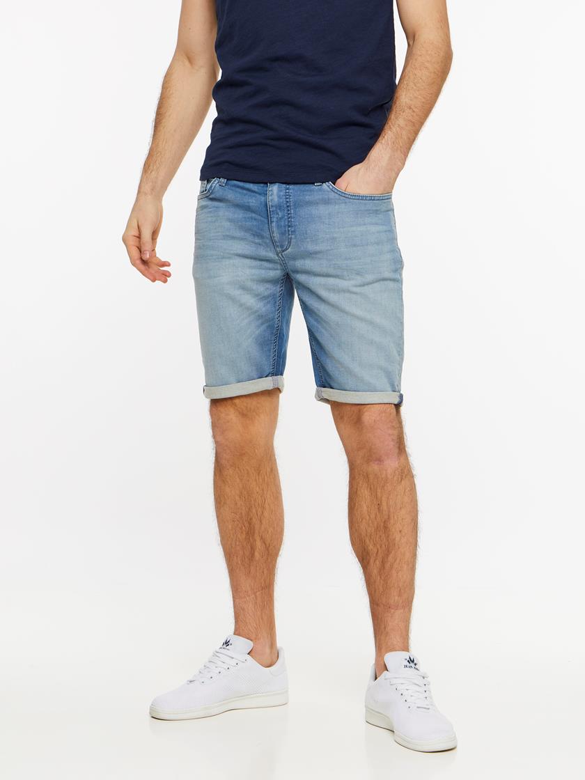 SKINNY LIGHT BLUE KNIT SHORTS DAD